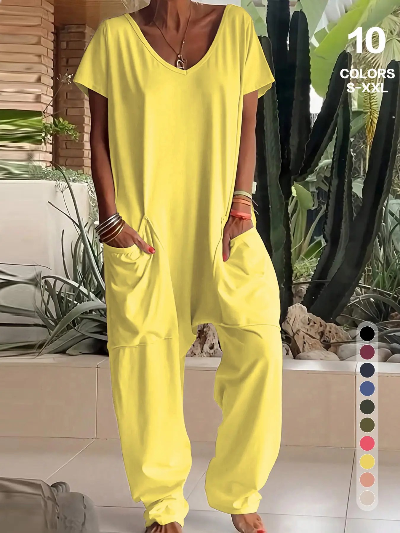 Women’s Casual Short Sleeve Wide-Leg Jumpsuit