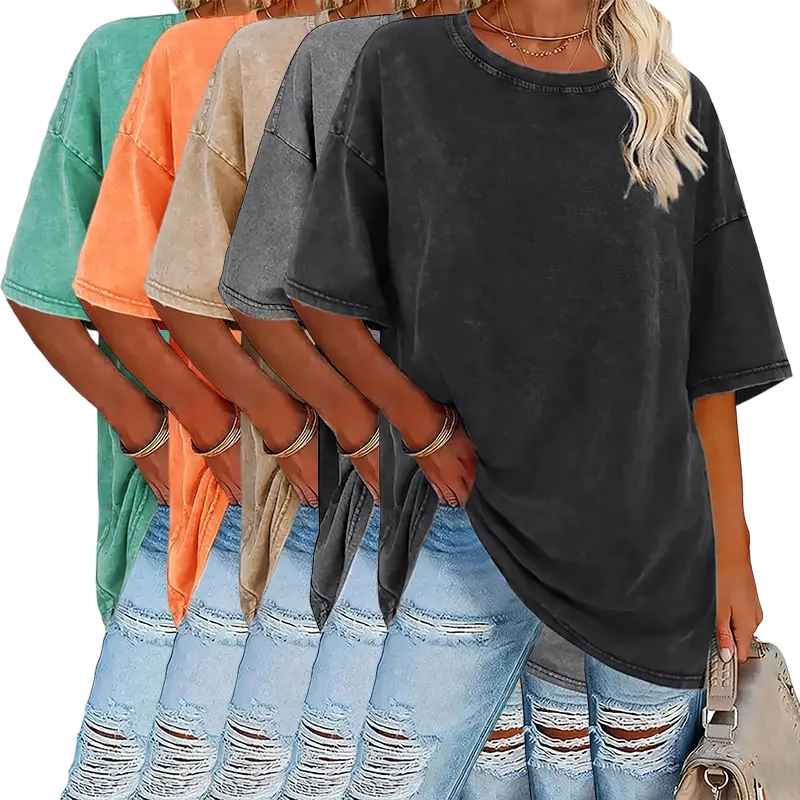Women’s Summer Fashion Washed Cotton Vintage High-Quality 230 g/m² Thick Pure Cotton T-Shirts, Streetwear Retro Style Crew Neck Short Sleeve