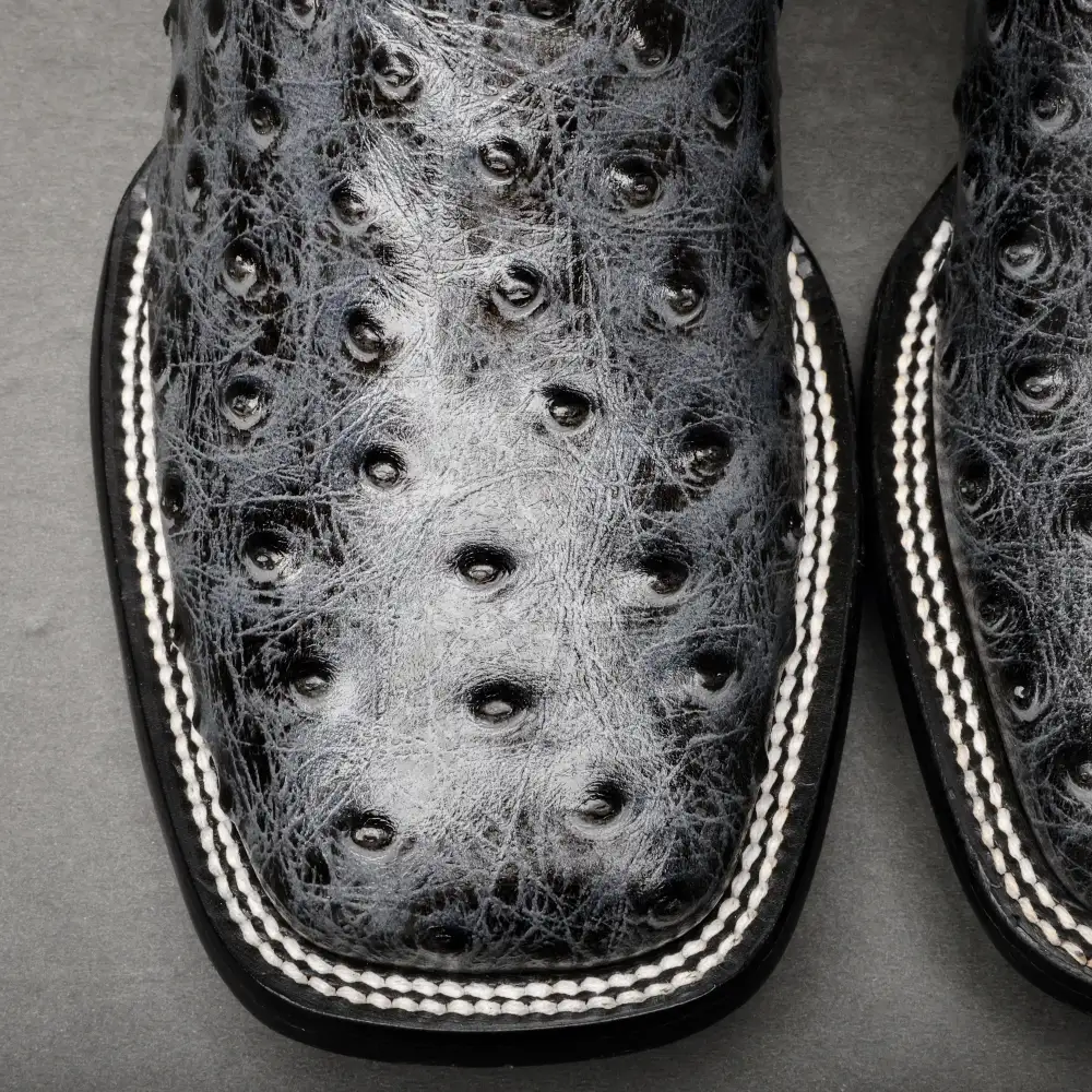 Grey Ostrich Leather Boots - Square Toe
