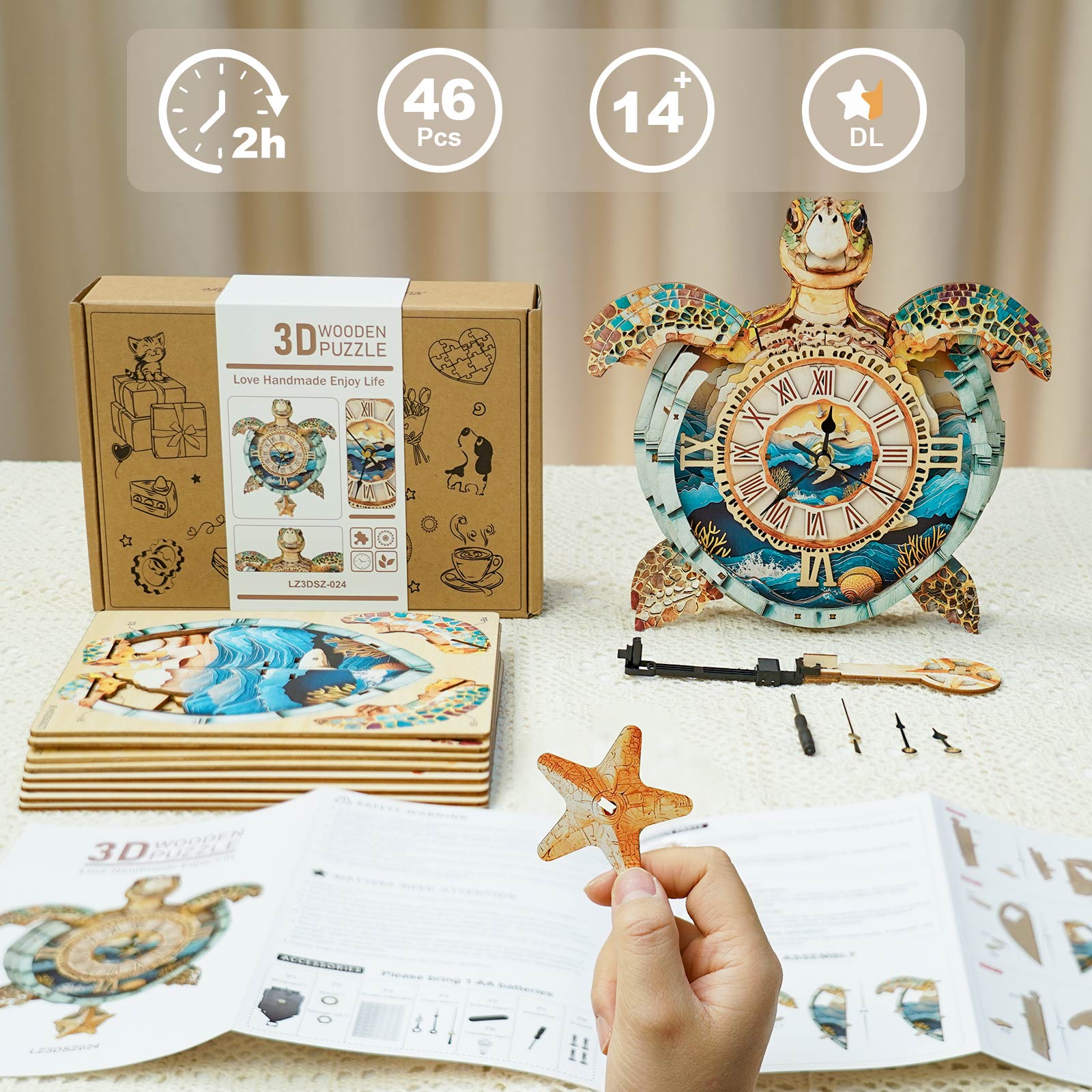 Sea turtles– DIY Wooden Clock, 3D Puzzle Craft Kit