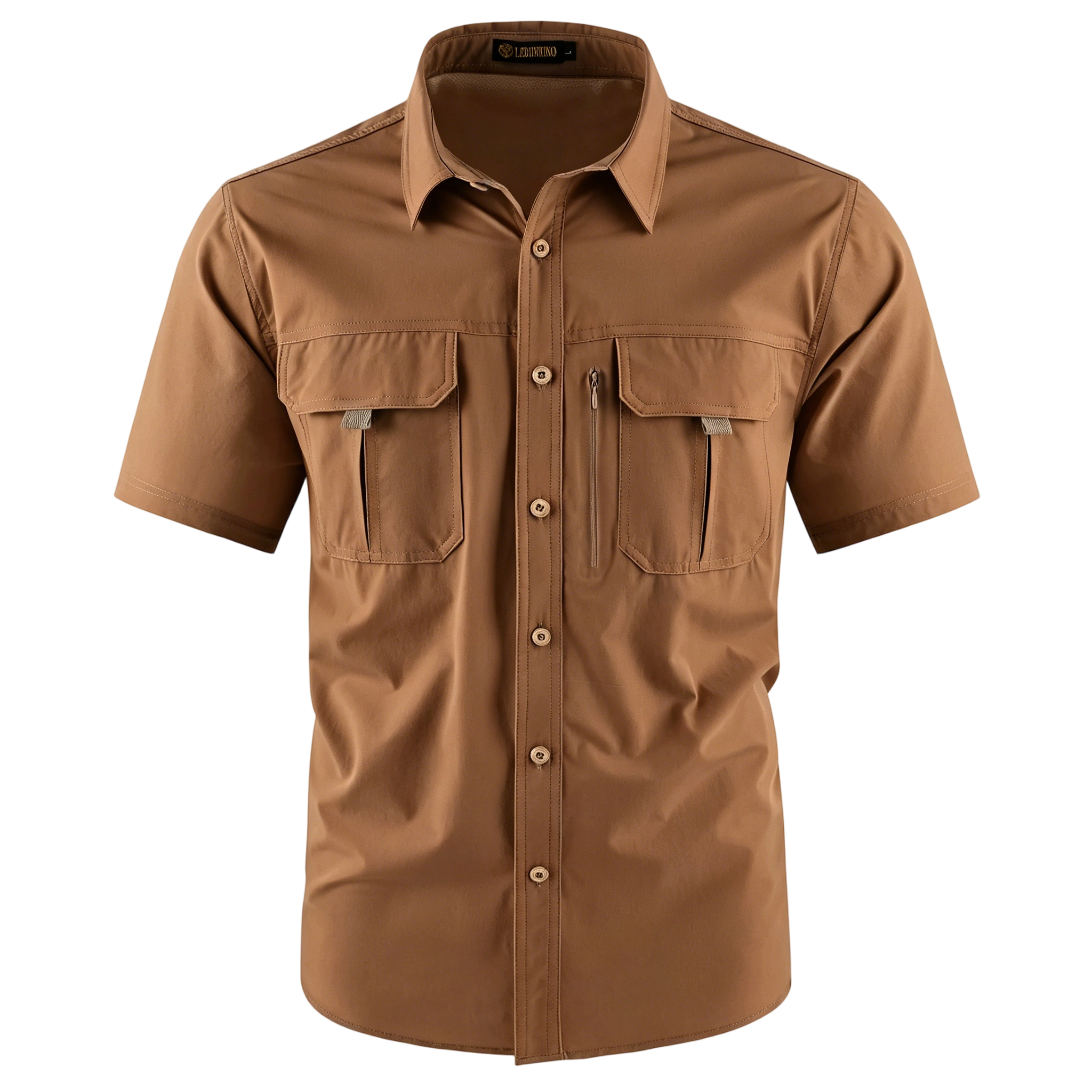 Men's American-Style Solid Color Shirt with Hidden Ventilation Holes Casual Summer Beach Nylon Shirt High-Quality Fabric Short Sleeves Button Closures