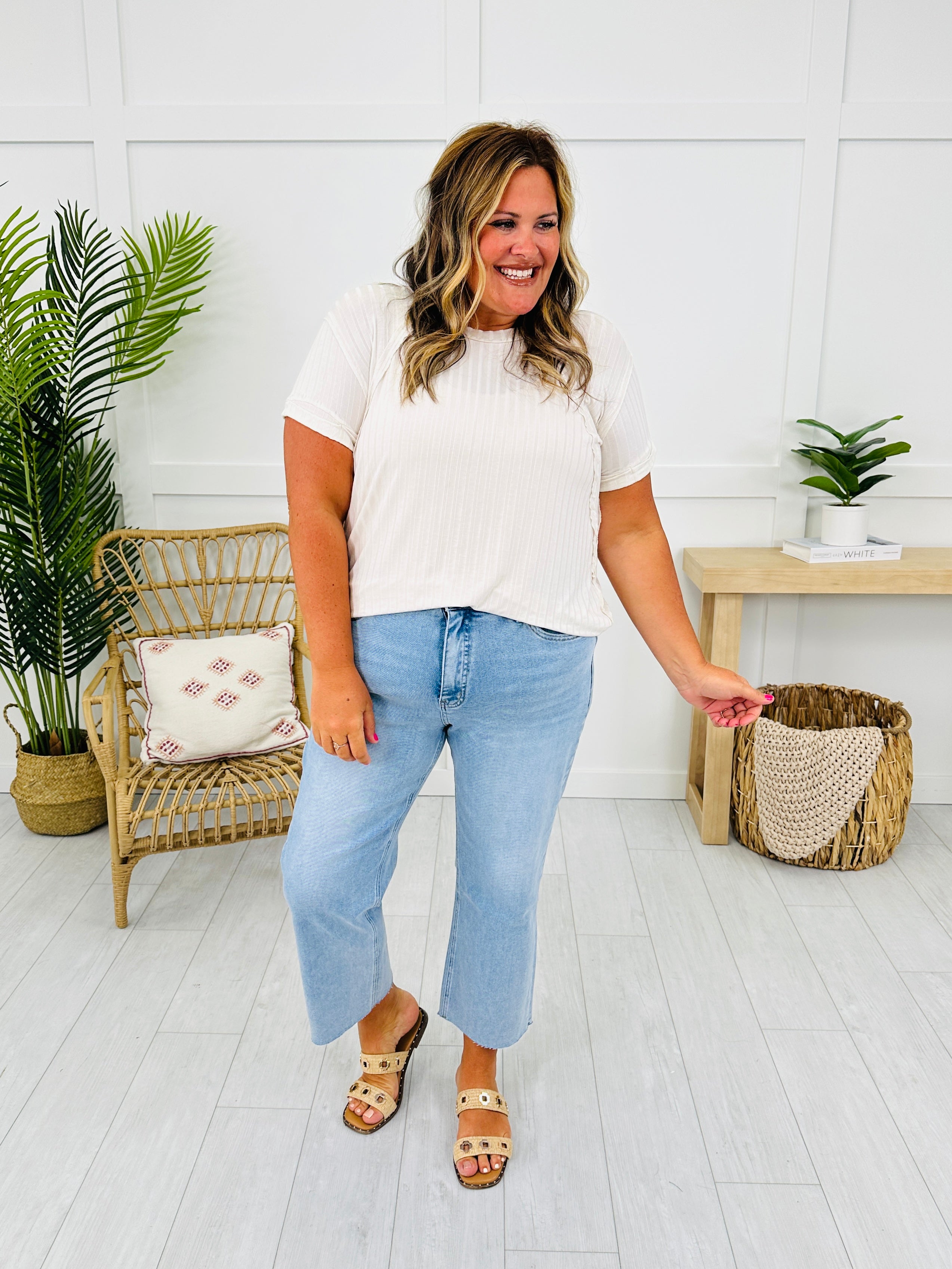 Along For The Ride Wide Leg Cropped Jeans With Tummy Control