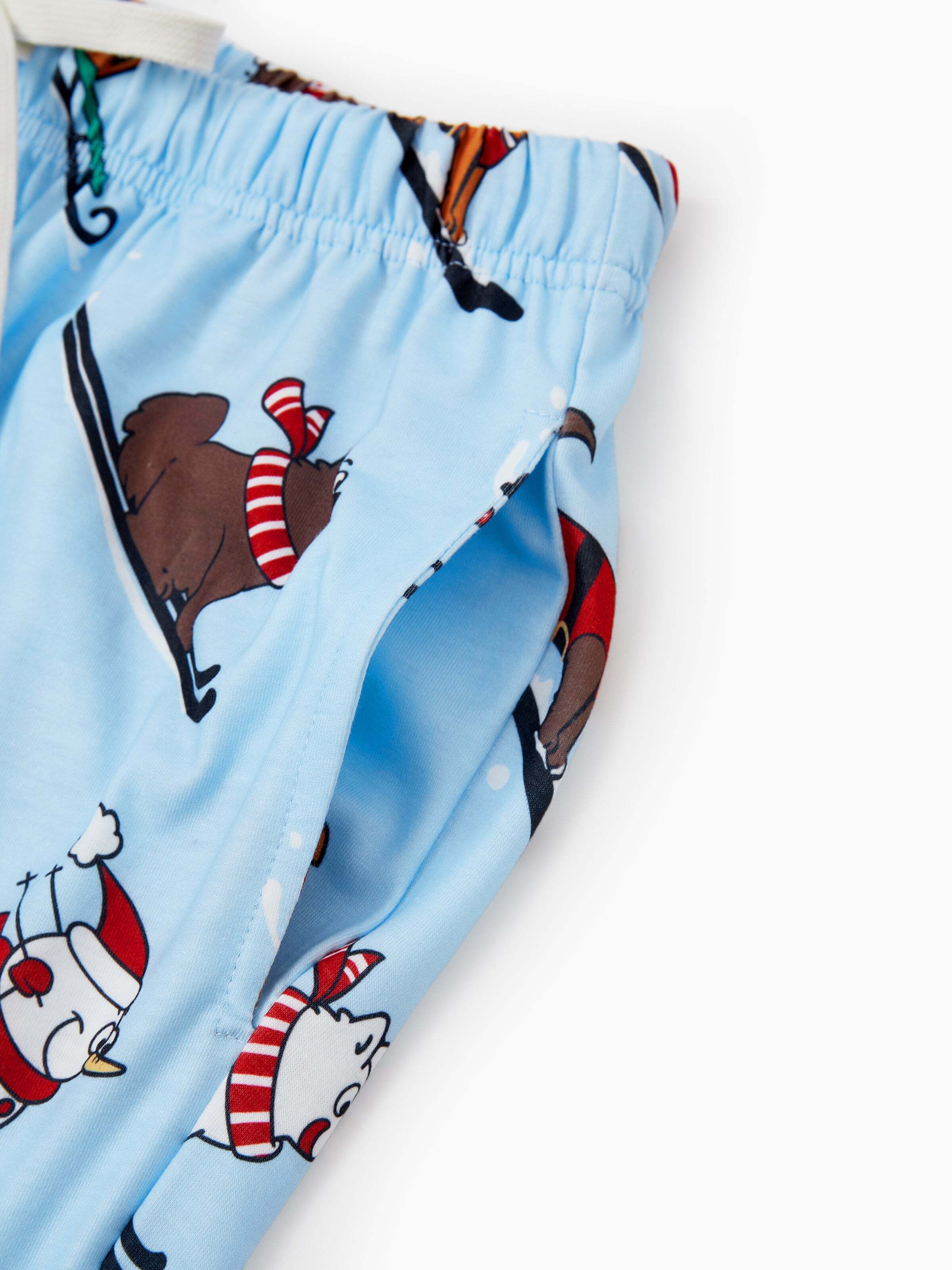 Christmas Matching Family Pajamas Set Sled Dogs Print PJS with Christmas Socks Blue