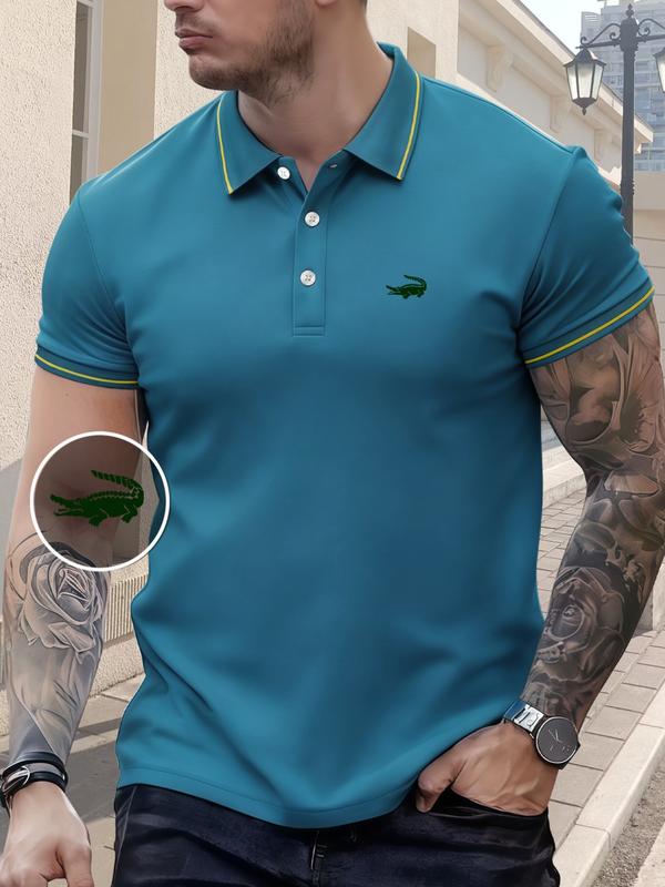 Men's Regular Fit Letter Print Contrast Trim Polo Shirt