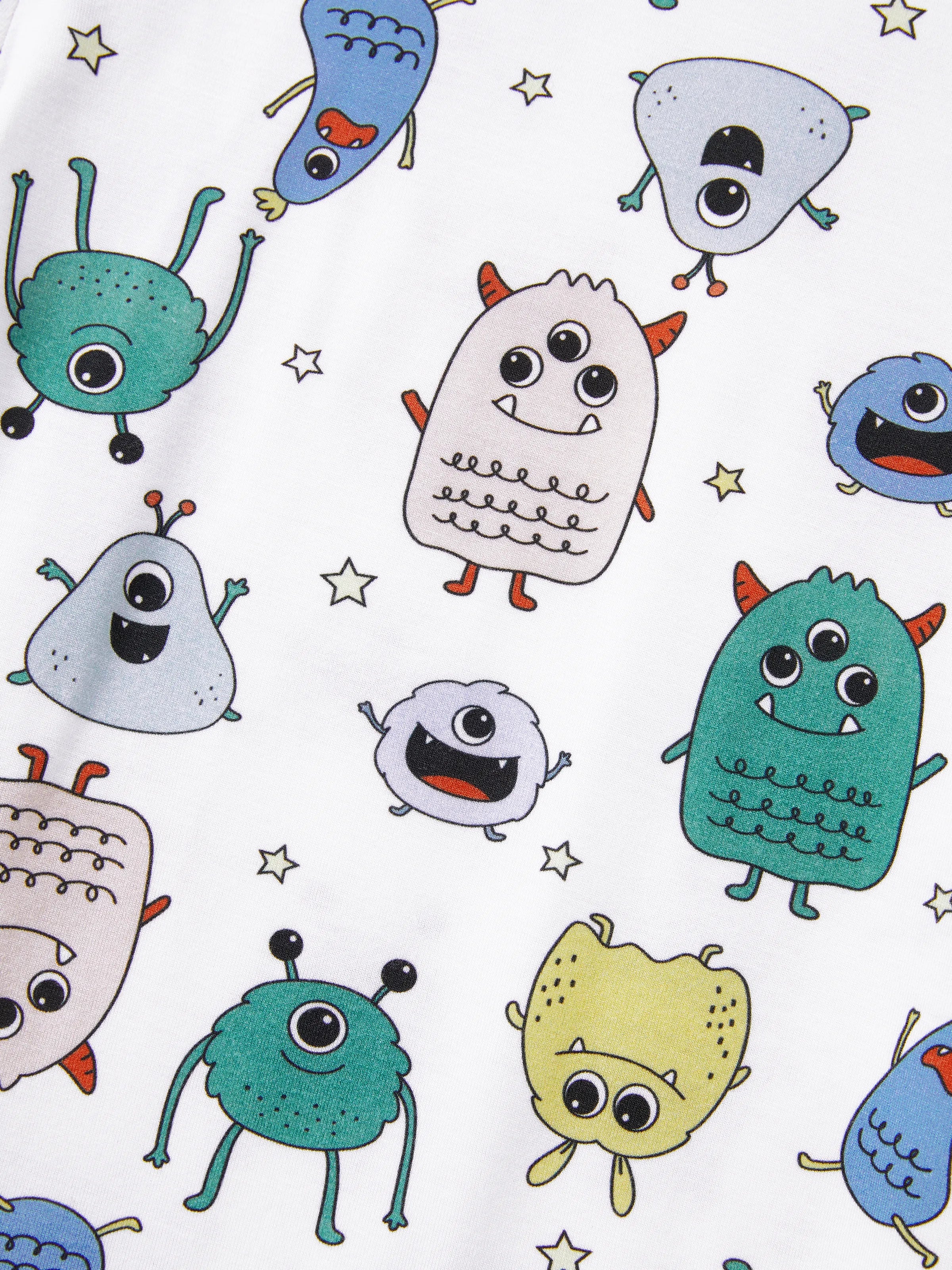 Bamboo Family Pajamas Cute Little Monster Print Short-sleeve Matching Pajama Set ( Snug-Fitting for Children ) White