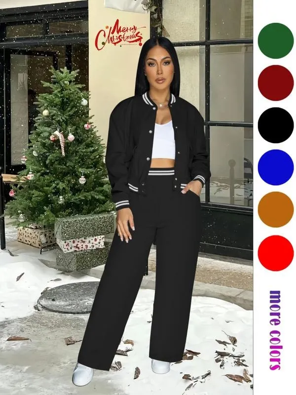 Women's Casual Baseball Jacket, Solid Color Sports Wear, Pocket Sportswear