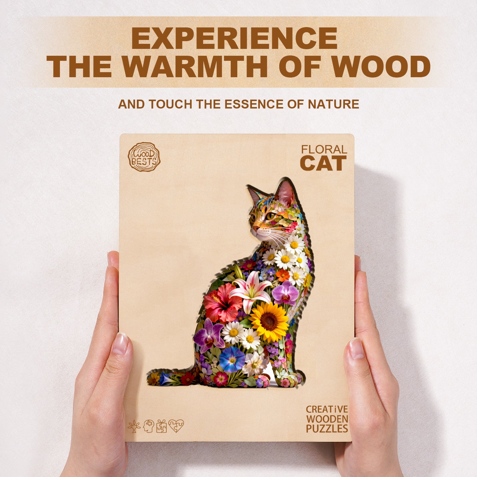 Floral cat Wooden Jigsaw Puzzle