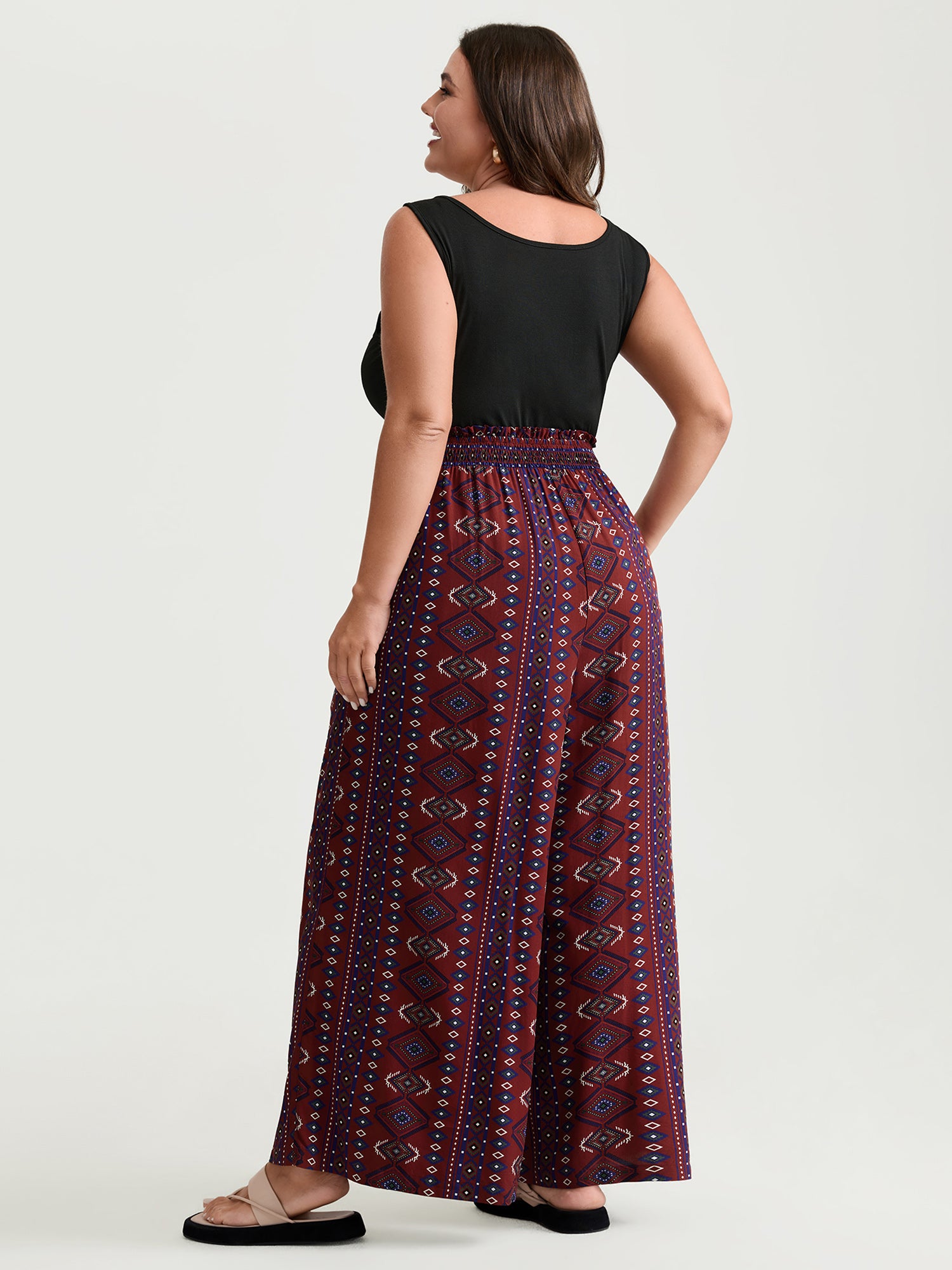 Supersoft Shirred Boho Contrast Print Jumpsuit