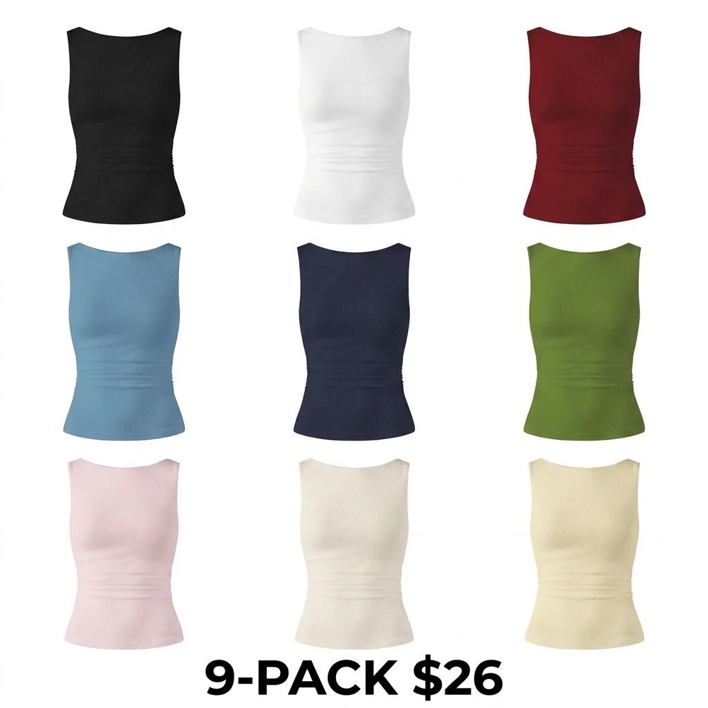 Women's Boatneck Open-Back Brami Tank Top – Built-In Bra, Spaghetti Strap