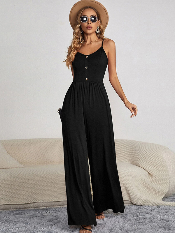 Vacation Sleeveless Solid Color Jumpsuit