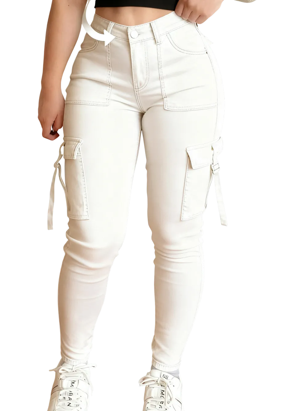 Women's solid color multi-pocket denim cargo pants