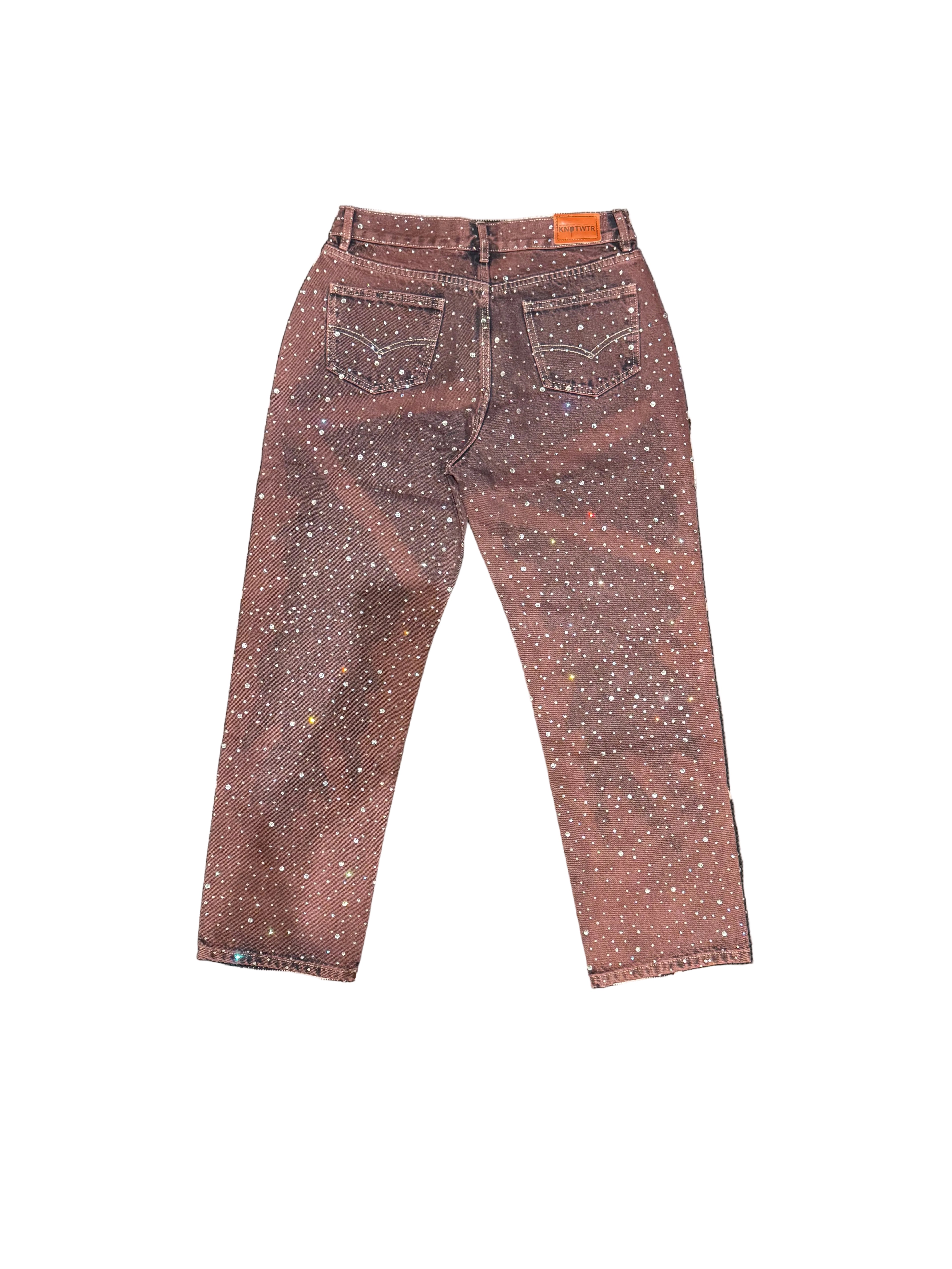KNOTWTR: RHINESTONE DENIM JEANS Clearance Sale
