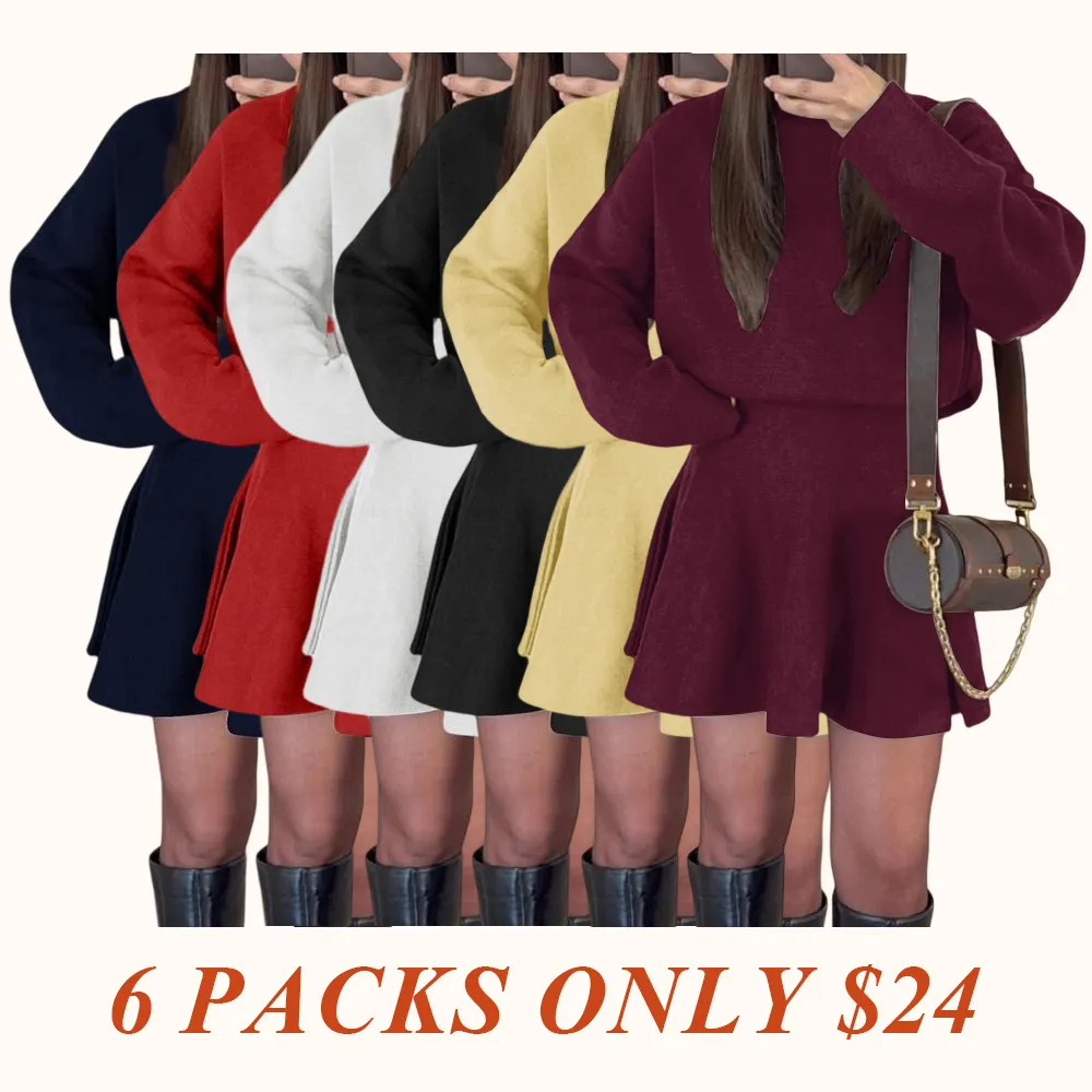 Women's Casual Half-High Neck Long Sleeve Knit Dress