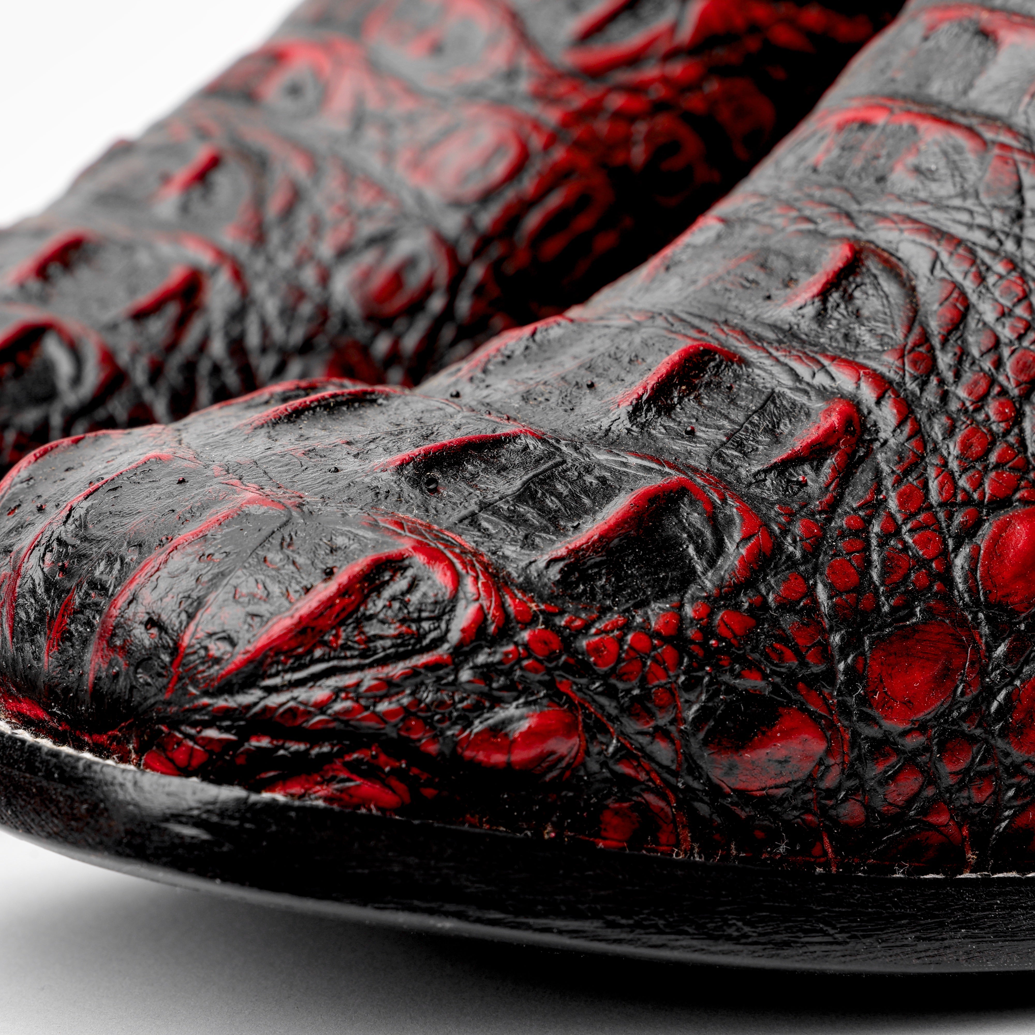 Black Cherry Caiman Neck Leather Boots - Square Toe