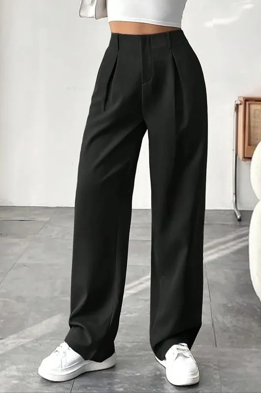 Women's Solid Color Plicated Pocket Wide Leg Pants