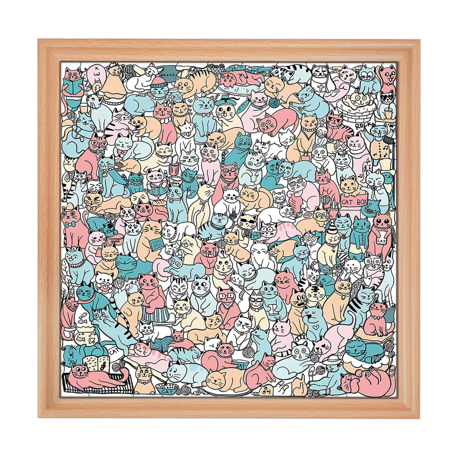175 Pcs Morandi-Colored Cute Cat Shaped Square Wooden Jigsaw Puzzle