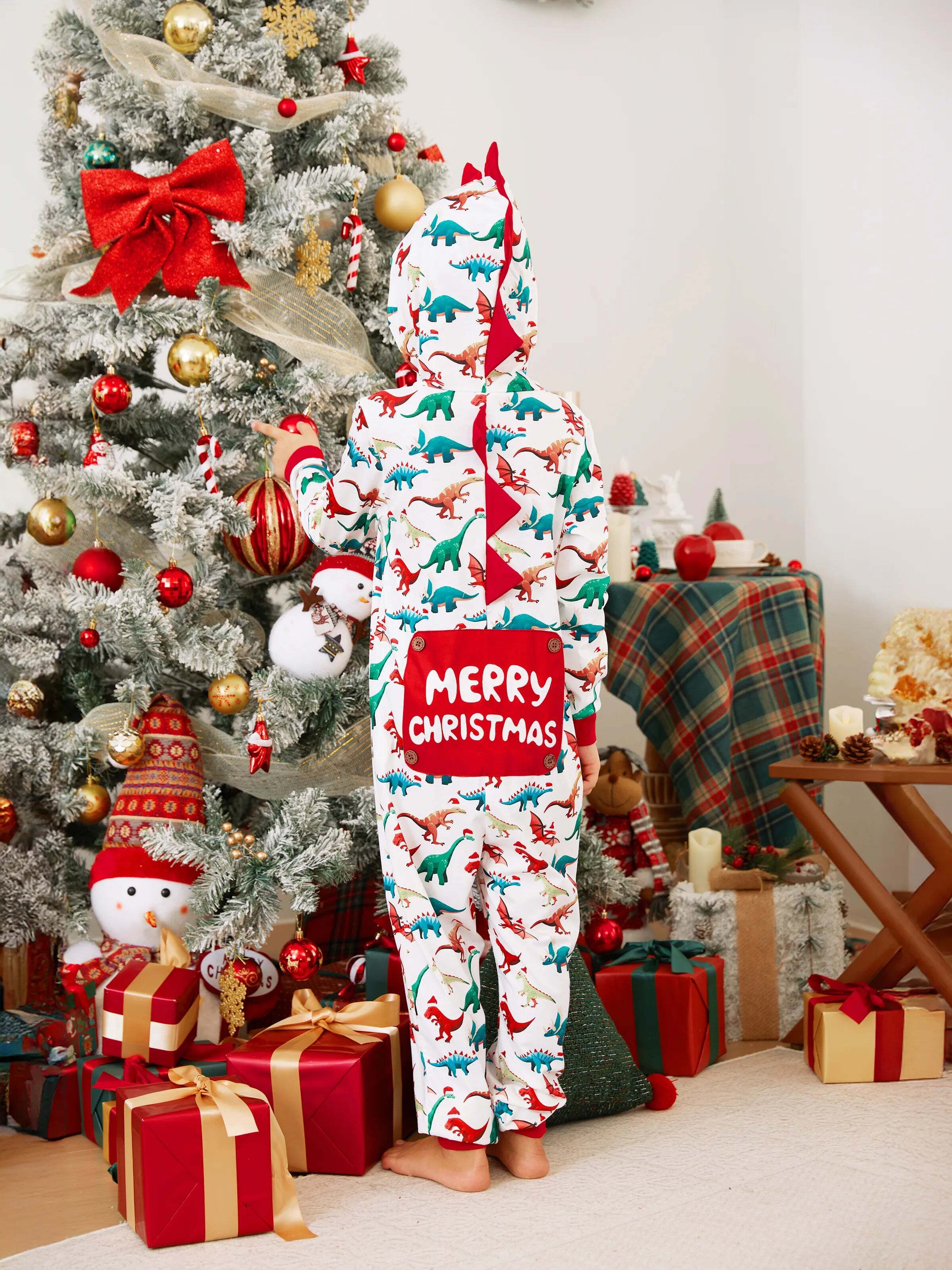 Christmas Family Matching Pajamas with 3D Design Onesie PJS with Christmas Socks Multi-color