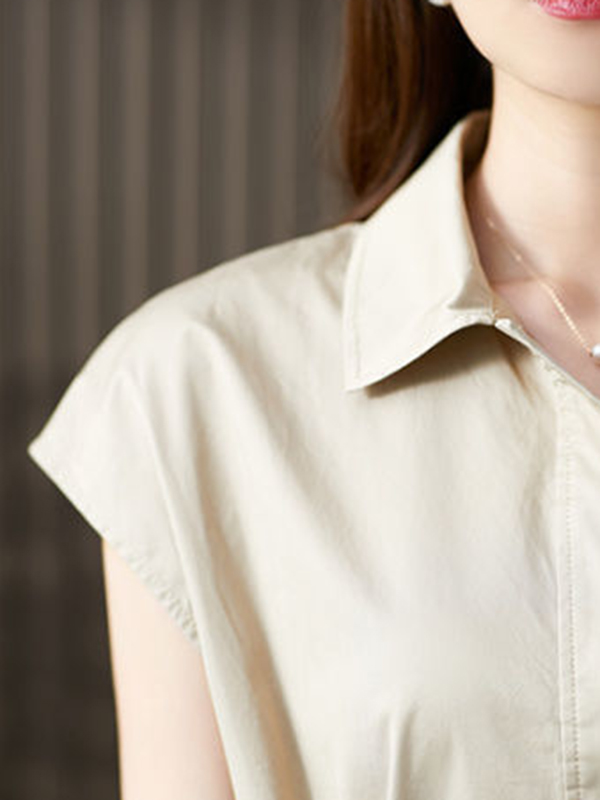 Bandage Solid Color Plus Size Short Sleeves Lapel Midi Dresses