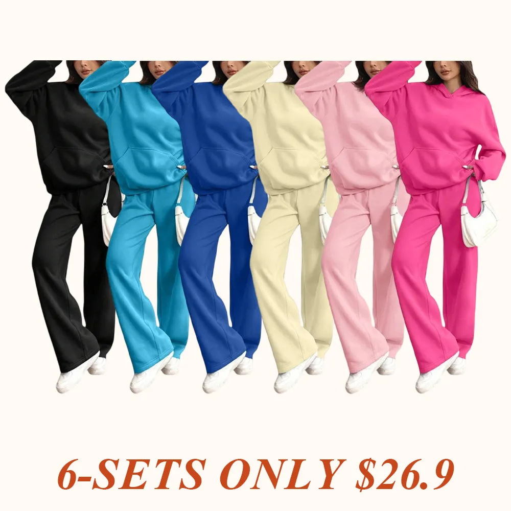 Women's Hooded Sweatshirt & Pants Casual Comfy Loungewear Set