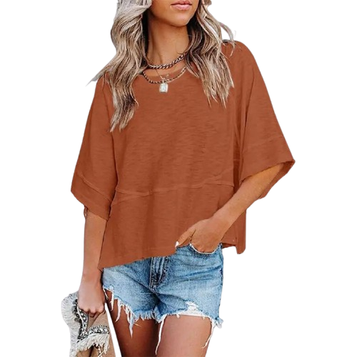 (Special Offer) Women's Summer Casual Round-Neck Batwing Sleeve T-Shirt — Solid Color, Loose Fit