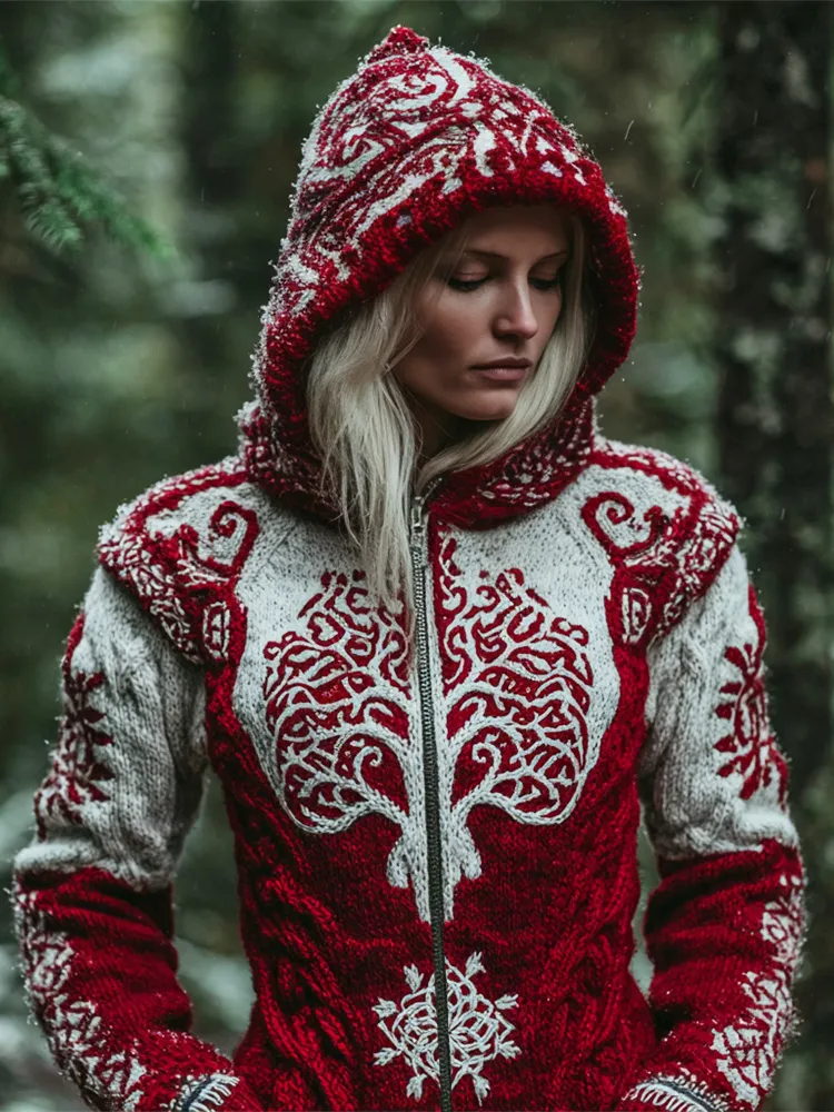 Christmas Viking Celtic Tree Women's Zip-up Hooded Sweater