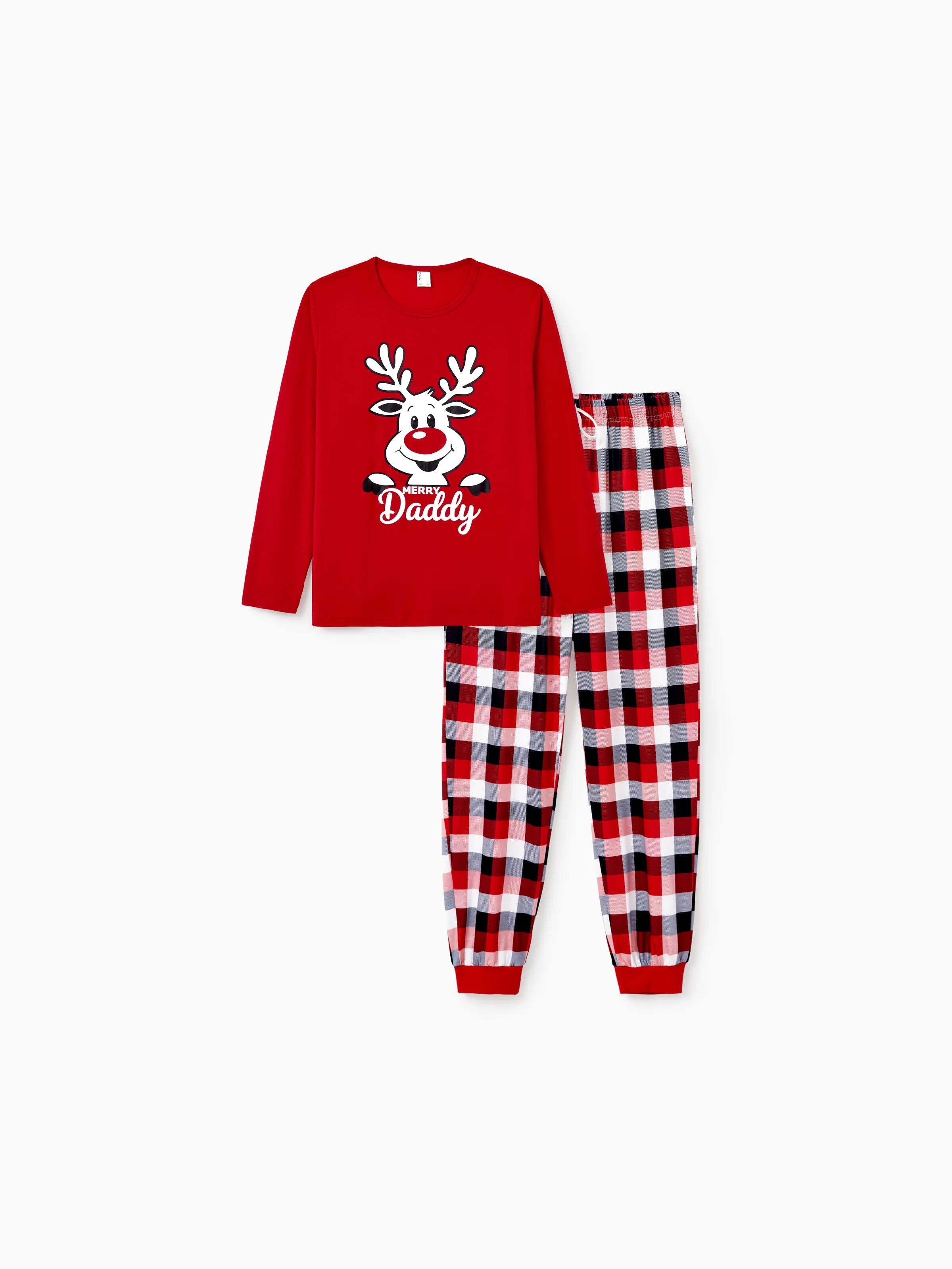 Christmas Matching Family Pajamas Set Glow In The Dark Reindeer Print PJS with Christmas Socks Red