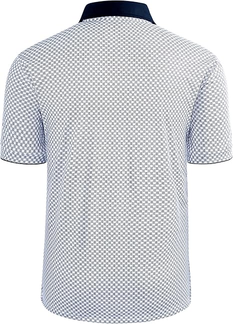 Mens Golf Polo Shirts Short Sleeve Dry Fit Moisture Wicking Casual Tennis Polos Print Collared Shirt