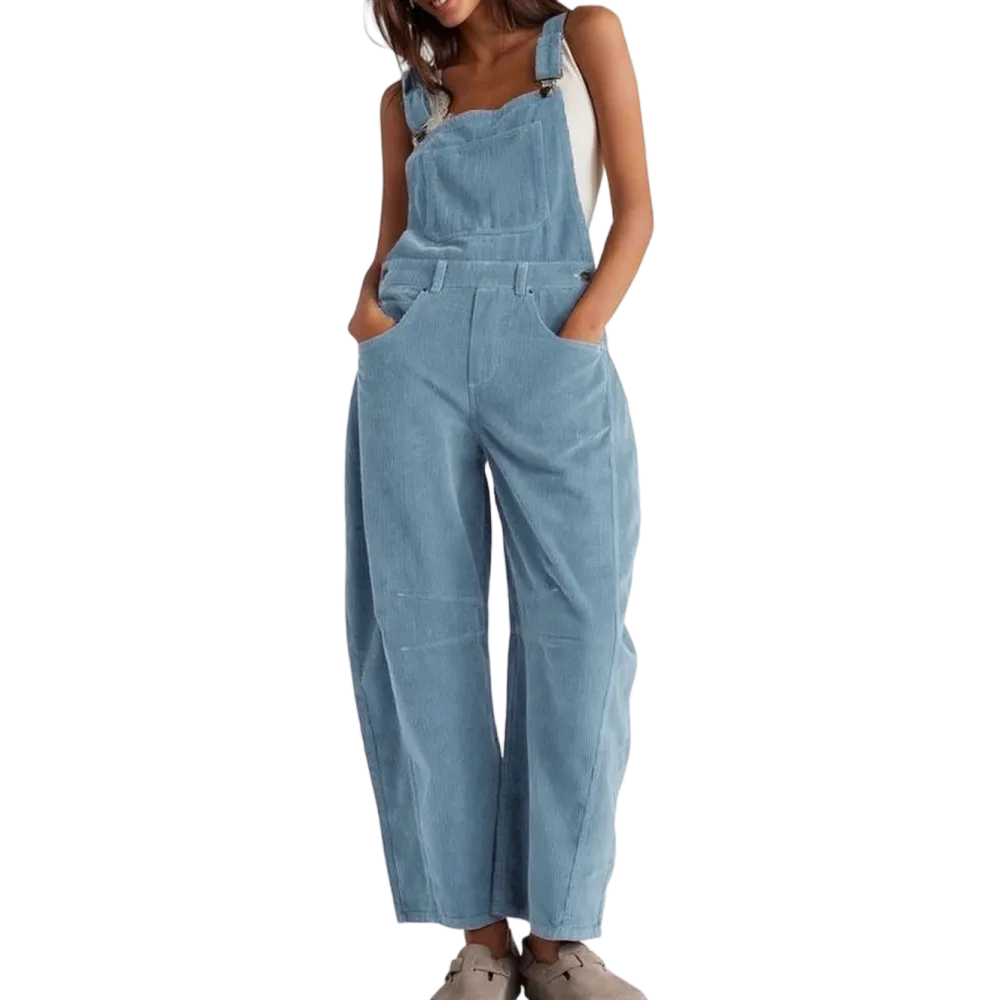 Women's Corduroy Overalls Barrel Wide Leg Bib Pants
