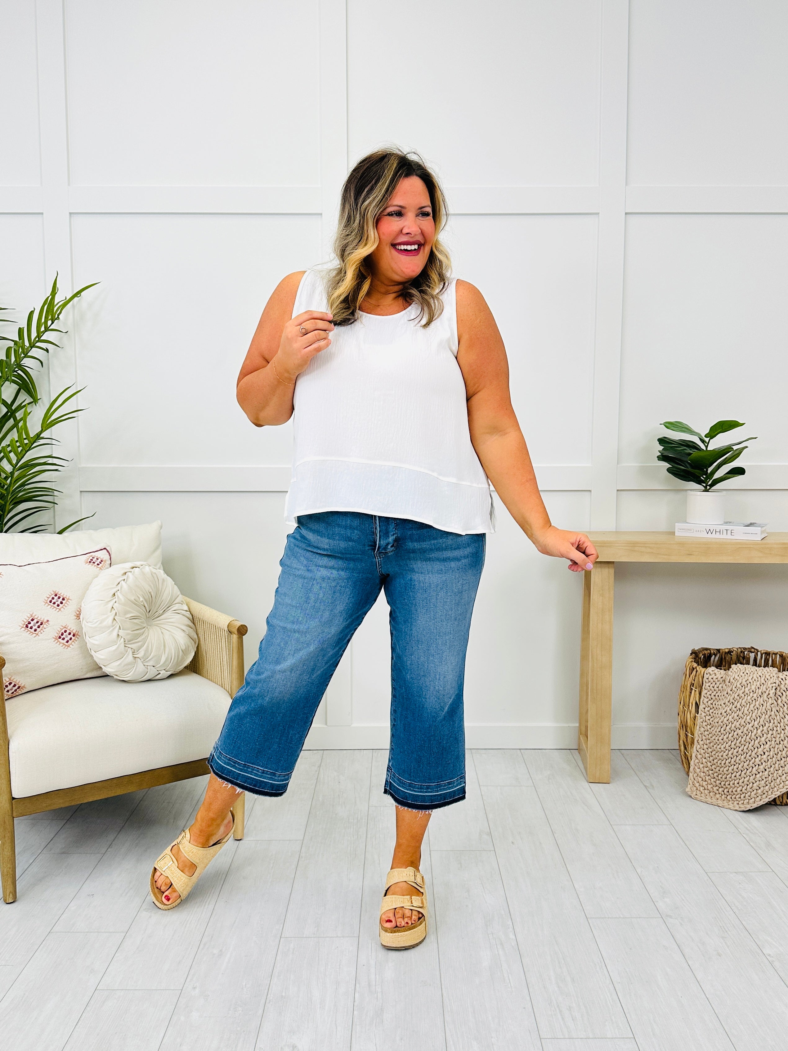 Judy Blue Spring Fever Tummy Control Wide Leg Crops