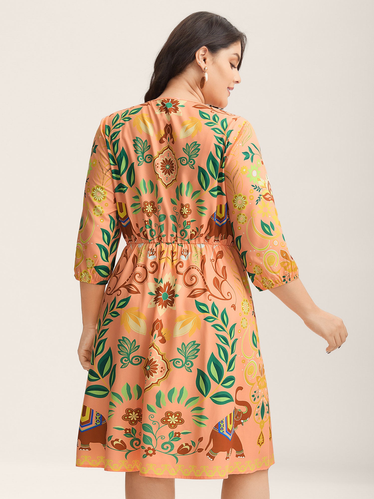 Boho Print V-Neck Pockets Mini Dress