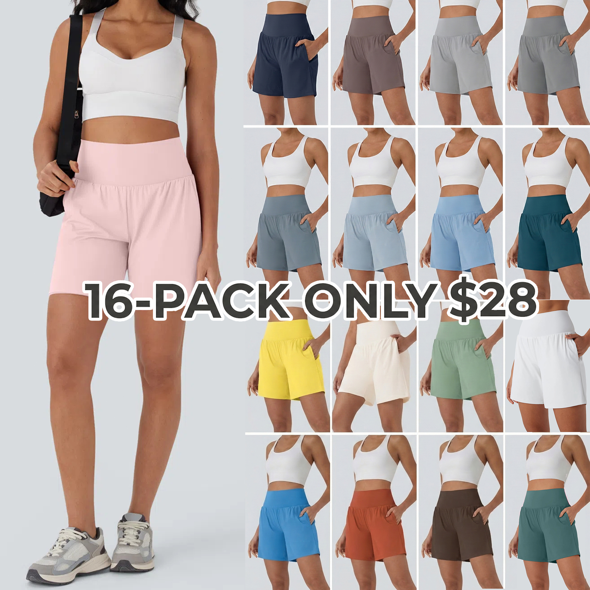Women's 2-Piece Super High Waisted Back Pocket & Side Hidden Pocket 2-in-1 Yoga Shorts Set