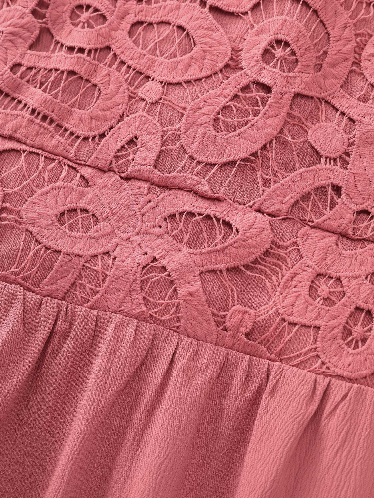 Lace Textured Bodice Flutter Sleeve Mini Dress