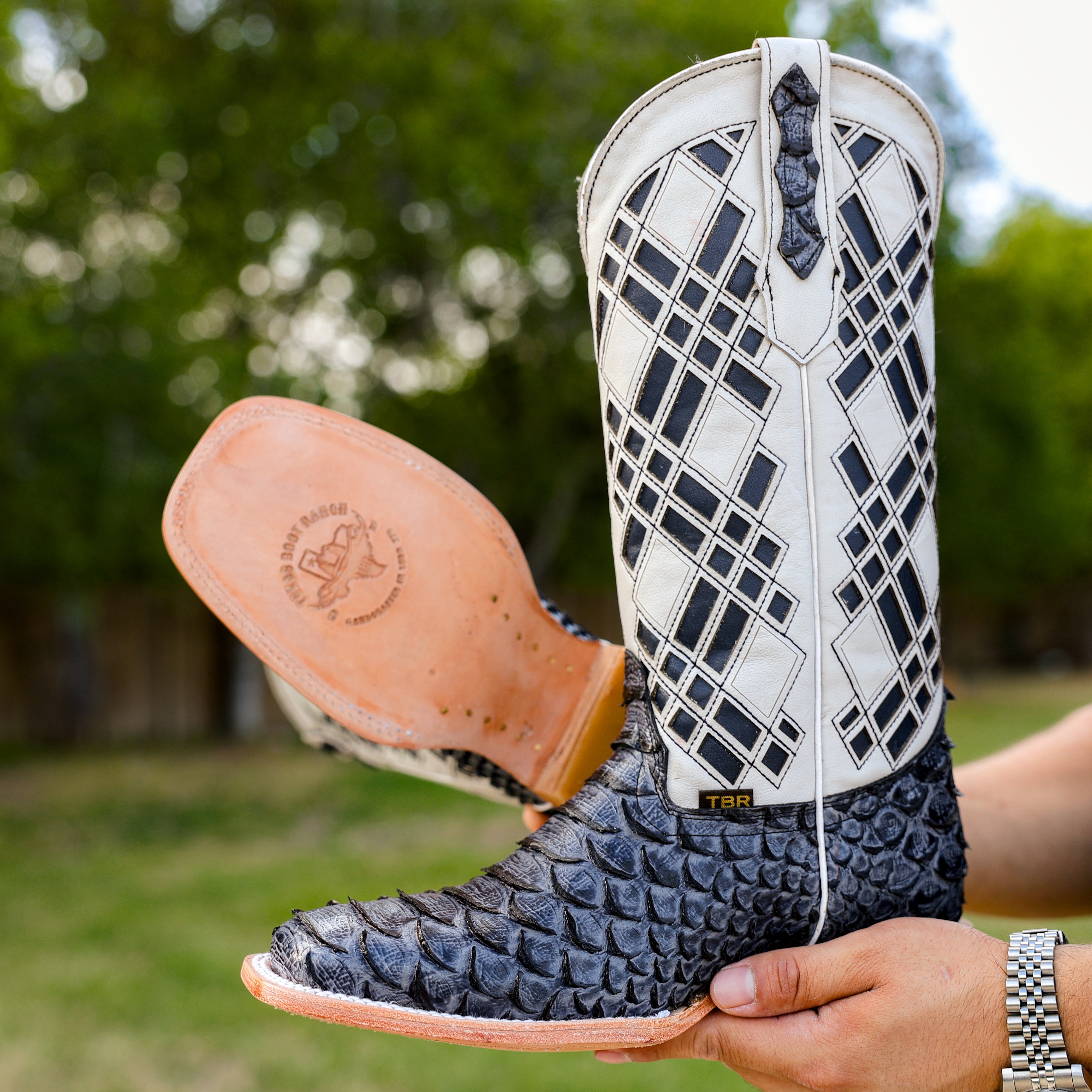 Blue Jean Python Leather Boots - Square Toe