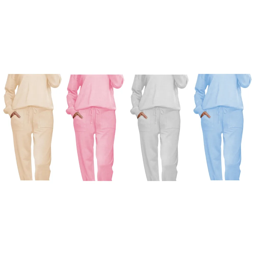 Women's Long Sleeve Knit Loungewear Set Jogger Pants Outfit
