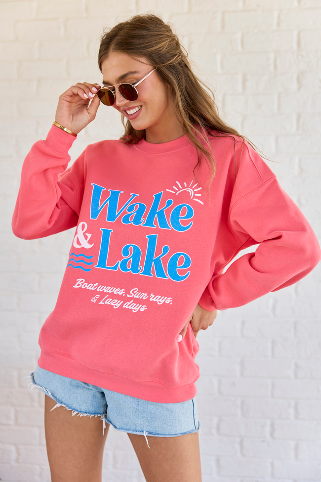 Wake & Lake Light Red Graphic Sweatshirt