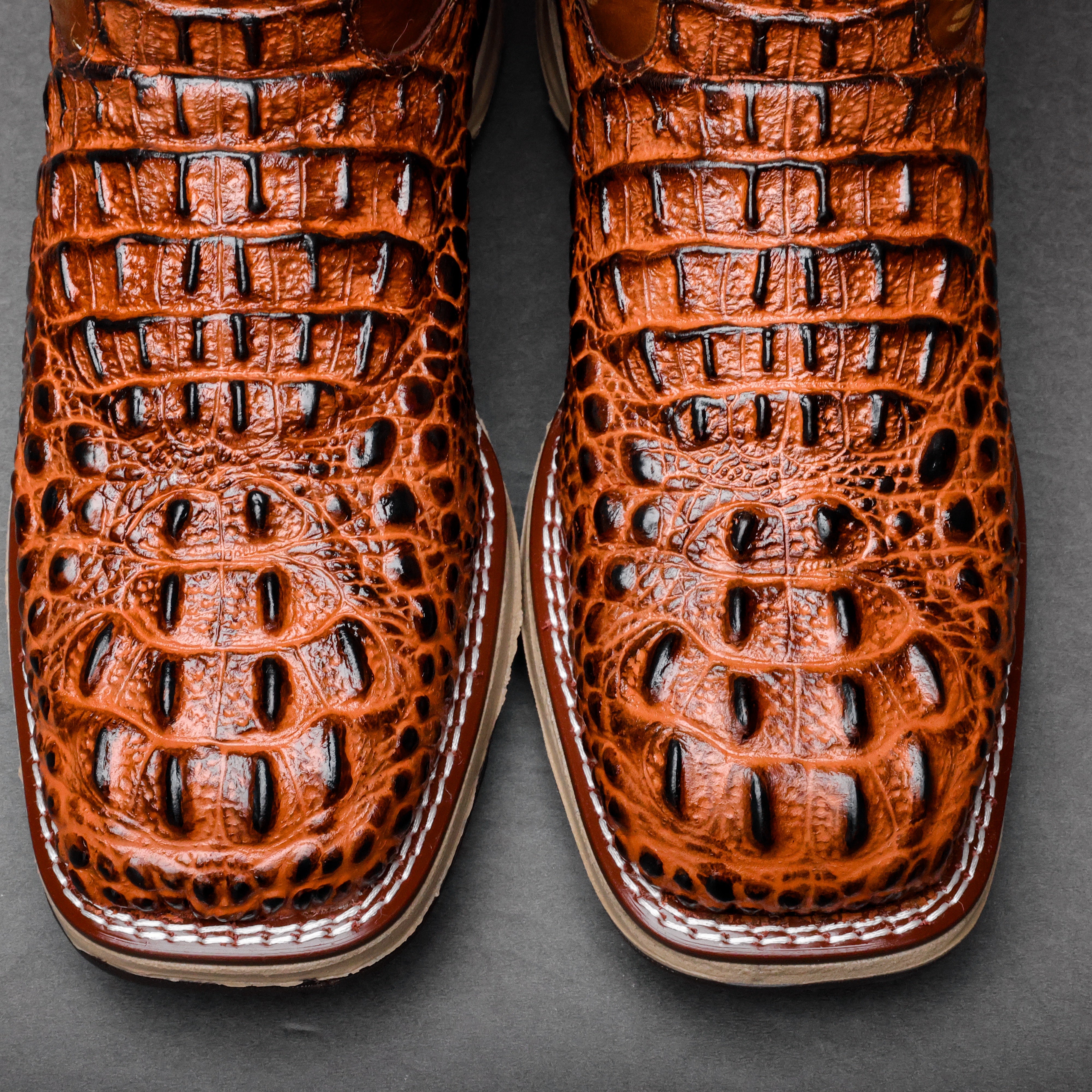 Cognac Caiman Neck Leather Boots With 3D Lightweight Sole - Composite Toe