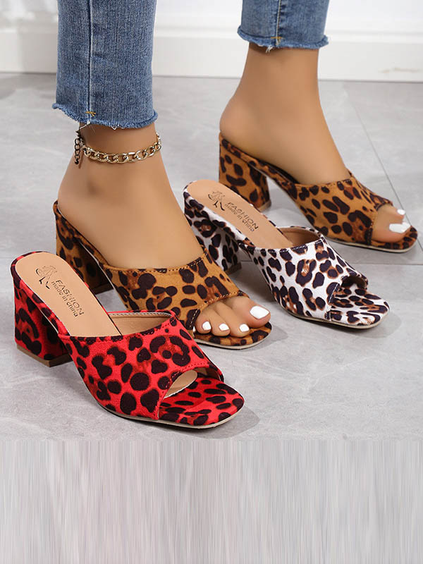 Leopard Open Toe Slippers Pumps Sandals
