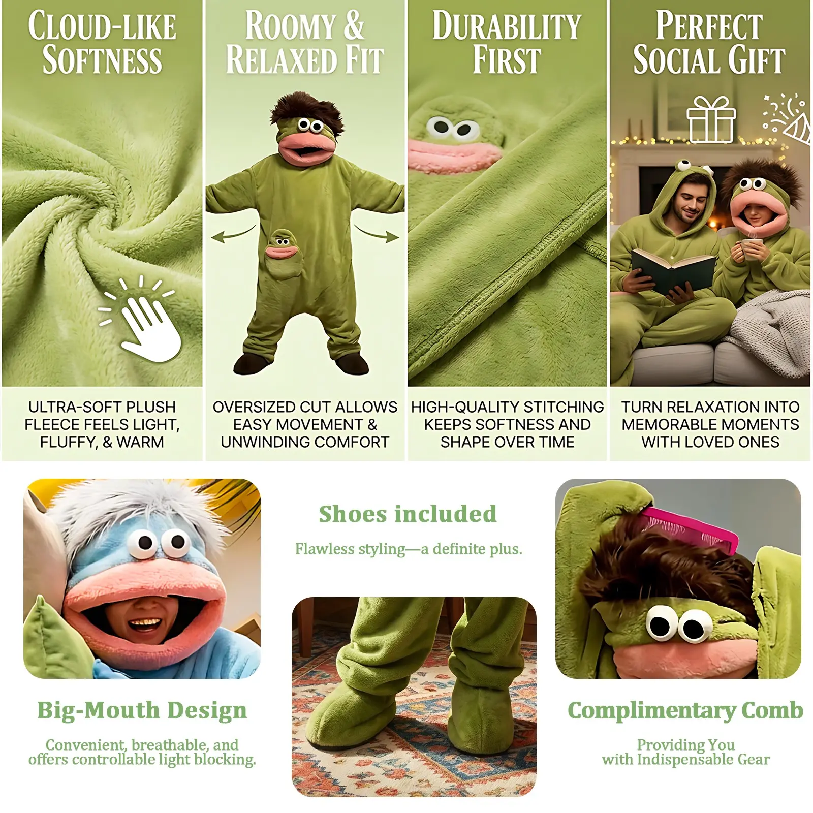 Funny Onesie Set, Comfortable Loose Hooded Flannel Pajamas