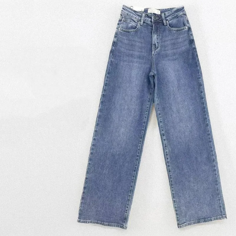 Casual Mid-Rise Denim Multi-Pocket Wide Leg Jeans