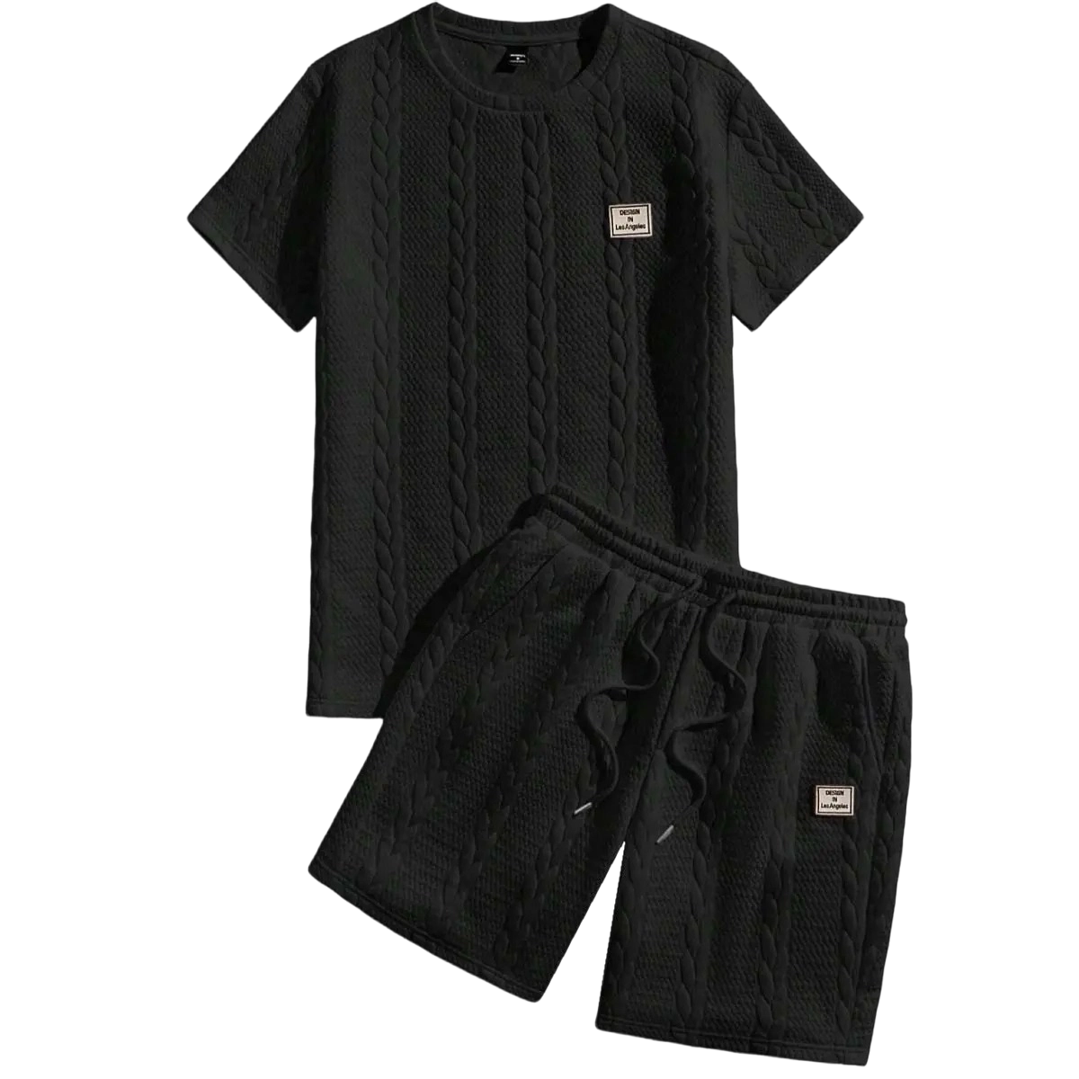 Summer men's jacquard textured fabric round neck short sleeved T-shirt and shorts set