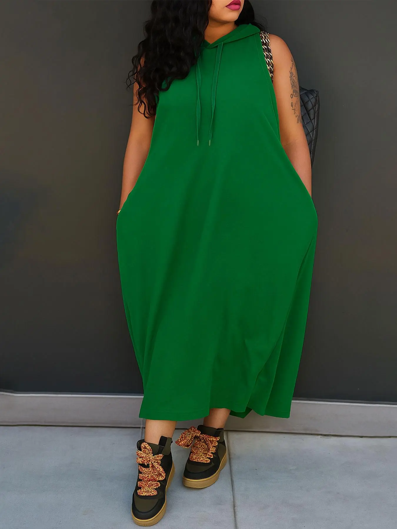 👍9 - PACK Women's Plain Drawstring Hoodie Tank Dress with Pocket for Summer