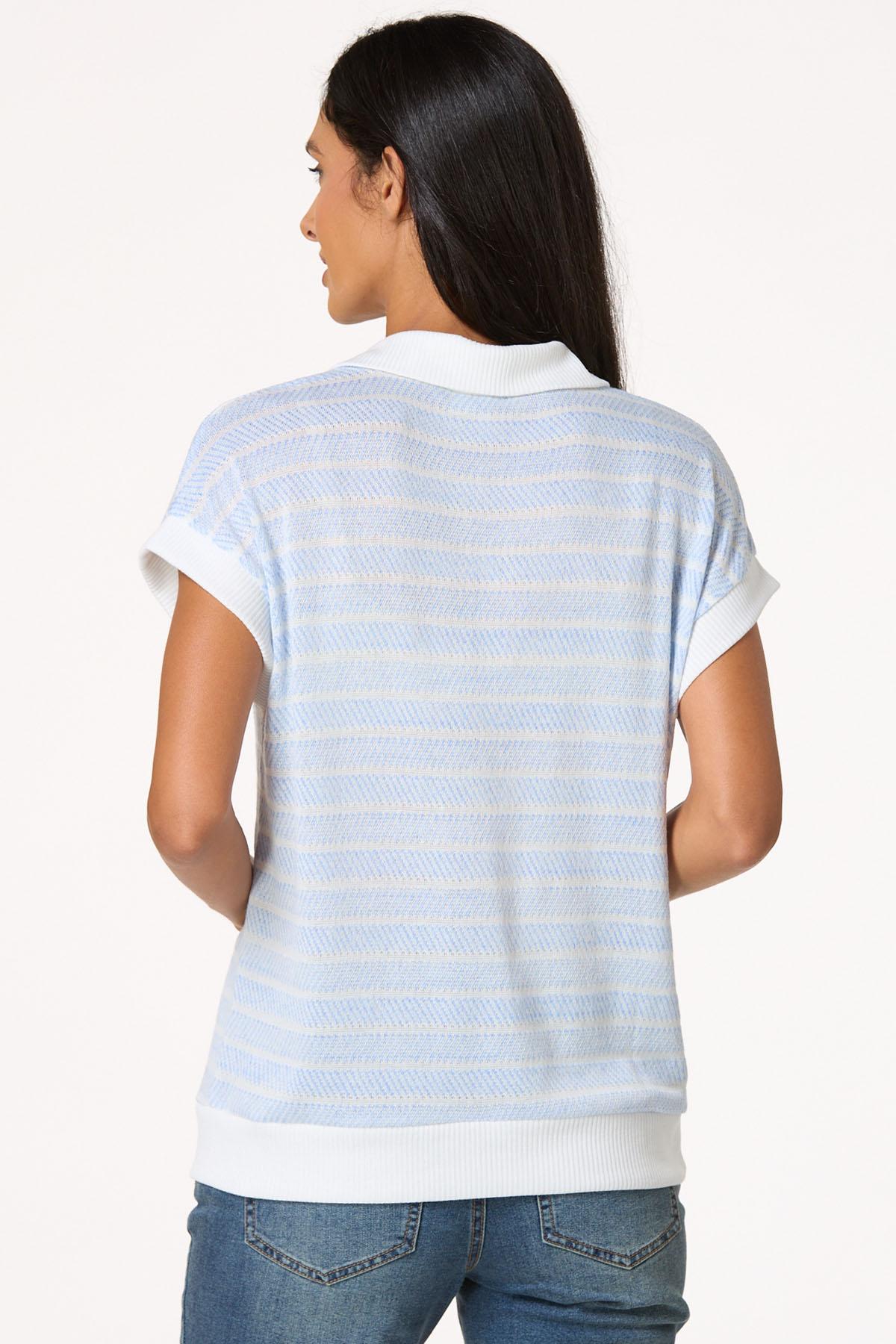 Blue White Textured Stripe Top