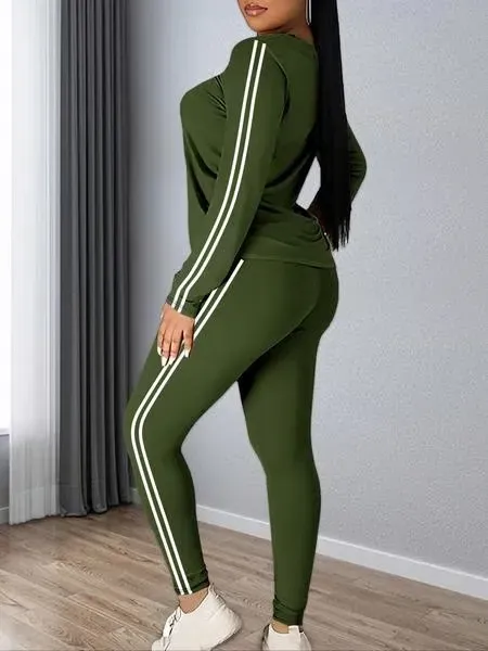 Women's solid color long-sleeved top and pants set