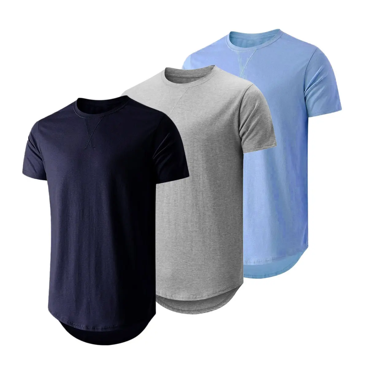 Mens 3 Pack Cotton Hipster Hip Hop Longline Crewneck T-Shirt,Menswear Casual Tshirt Tops
