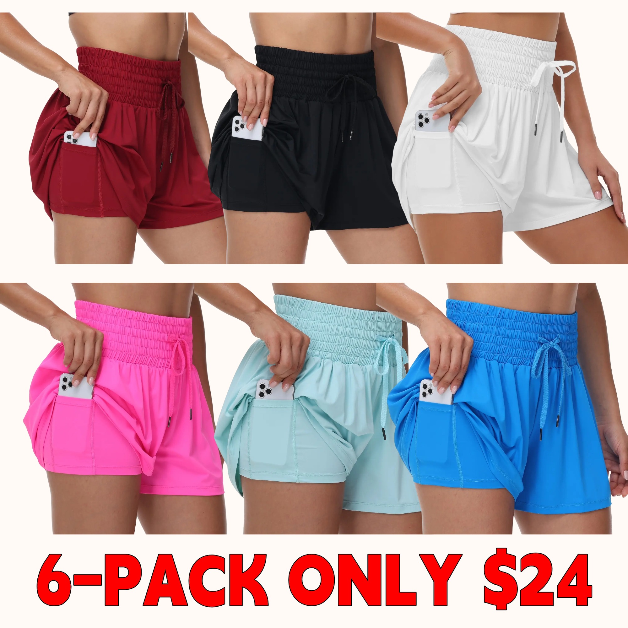 Women's High-Waisted 2-in-1 Flowy Athletic Shorts (With Pockets)