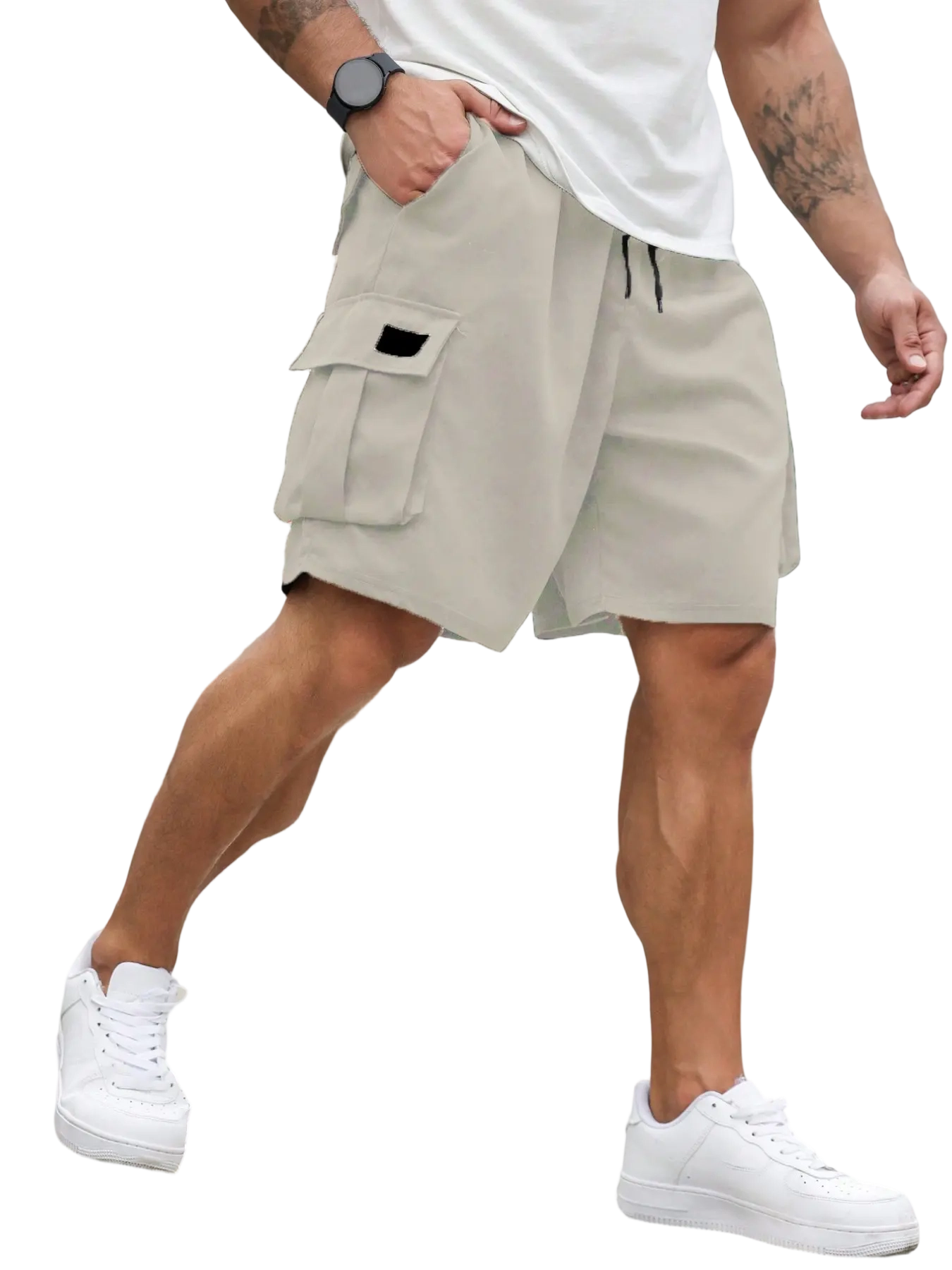 Men's Plus Size Shorts with Pockets and Waist Drawstring, Casual Streetwear Shorts