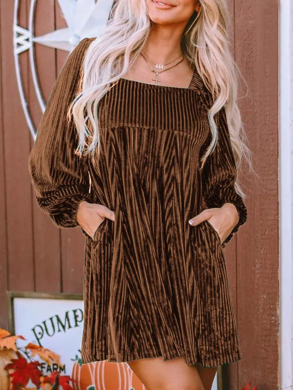 Women's Plain Bishop Sleeve Tie Back Square Neck Dress