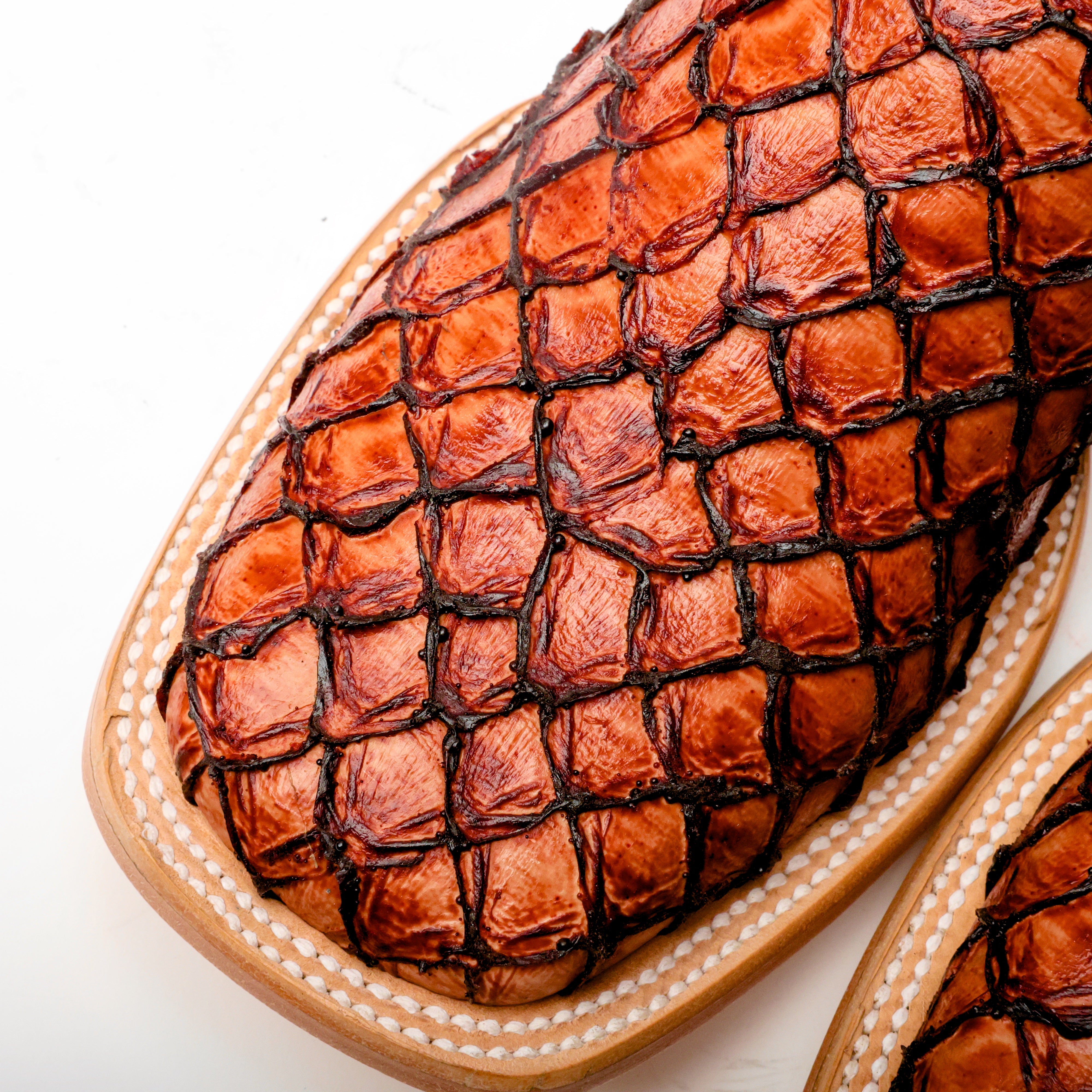 Cognac Mini Pirarucu Leather Boots - Square Toe