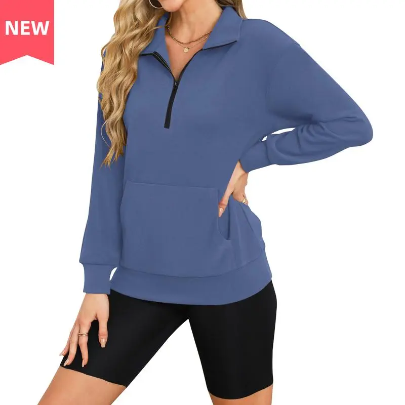 Women's Half Zip Sweatshirt Hoodless Hoodie Stand Collar Fleece Longsleeve Oversized
