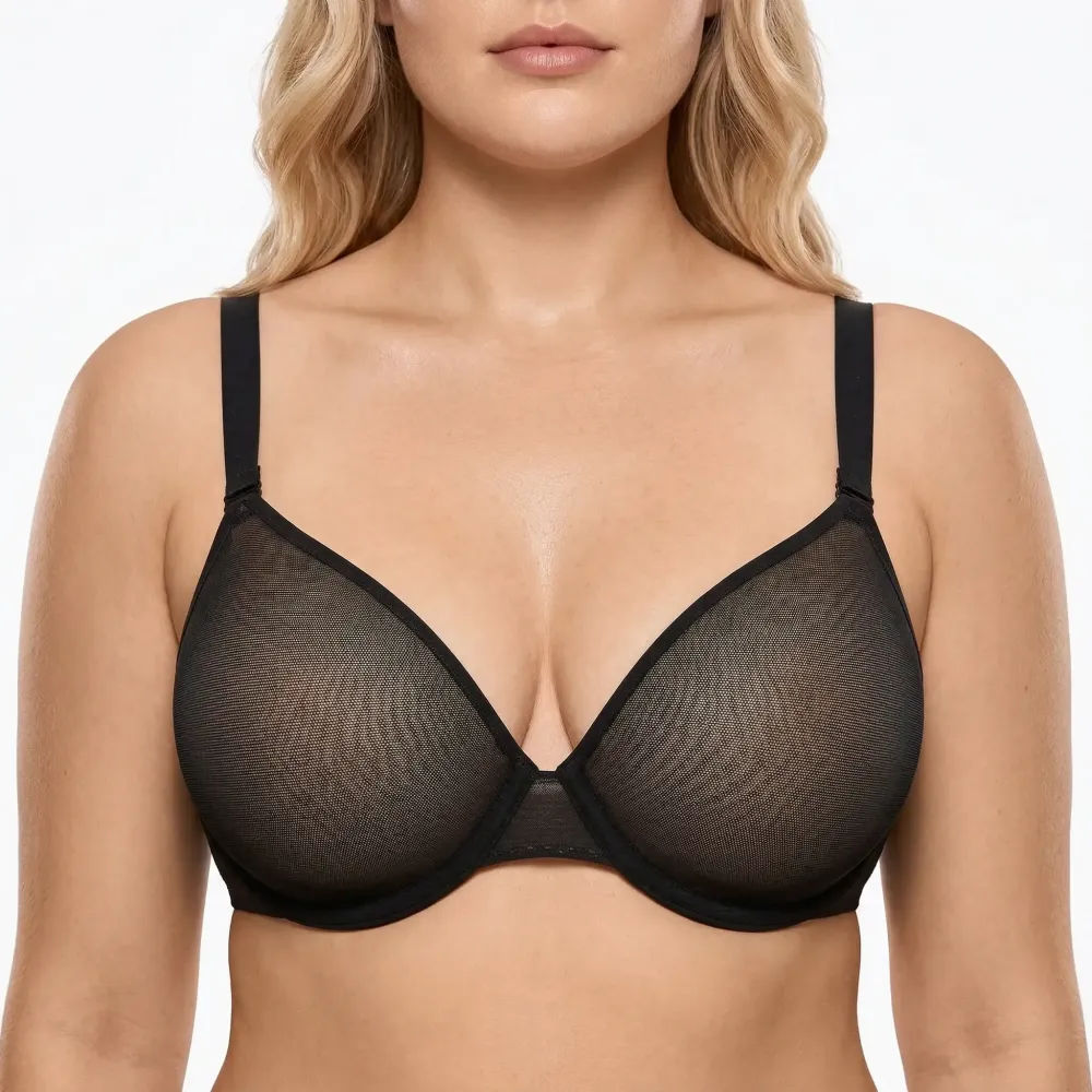 Bra Summer Breathable Unlined Soft Sheer Mesh Underwire Support Transparent Lightweight Non Padded Minimizer Bra
